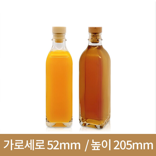 유리병 사각투명300ml 콜크 (A) 48개