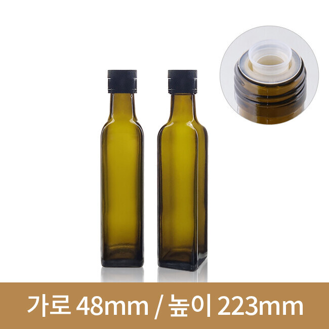 (이중오일스크류캡)유리병 올리브사각오일 250ml(A) 48개