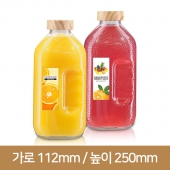 유리병 쥬스병 신형 손잡이 사각쥬스 1.5L 53파이 12개 [수공예나무캡]