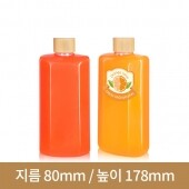 페트병 밀크티병 [대나무 우드마개] 납작팔각페트 500ml 28파이 50개(A)