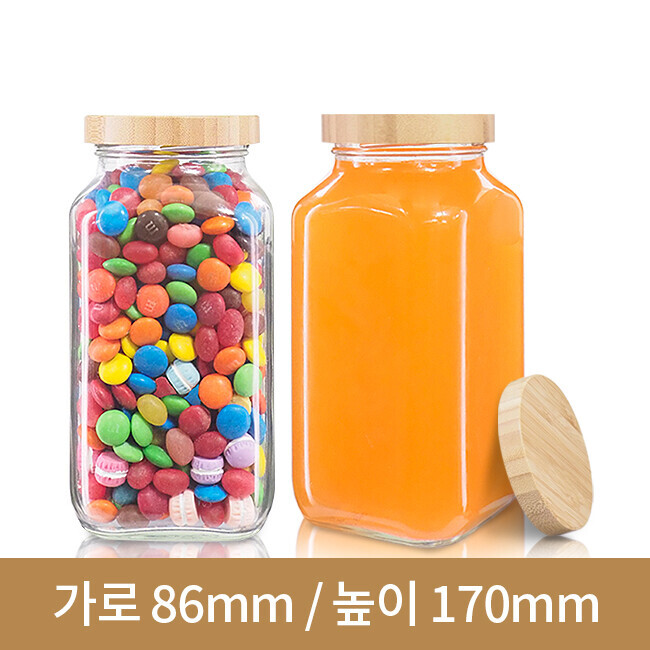 (대나무 우드마개)유리병 잼병 고흥사각1kg(A) 12본 70파이