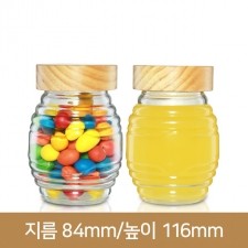 유리병 꿀병 [수공예나무캡]벌꿀380ml 60개(63파이)(박스상품)